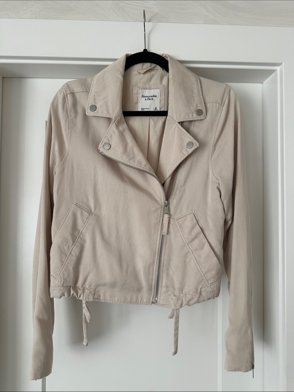 Abercrombie & Fitch Light Beige Cropped Moto Jacket